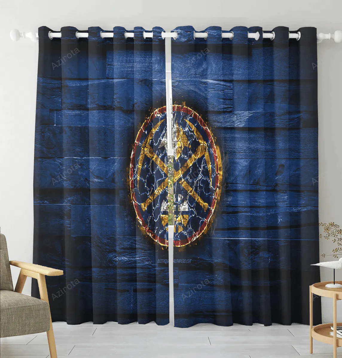 Denver Nuggets Lava Navy Wood Blackout Window Curtain 2 Panels For Living Room Bed Room Gift For Fan