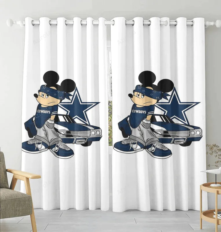 Dallas Cowboys Mickey Car Star Blackout Window Curtain 2 Panels For Living Room Bed Room Gift For Fan