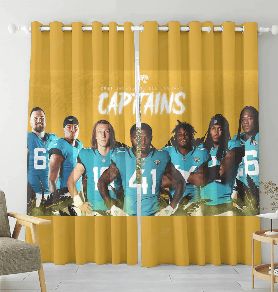 Jacksonville Jaguars Team 2021 Captains Blackout Window Curtain 2 Panels For Living Room Bed Room Gift For Fan