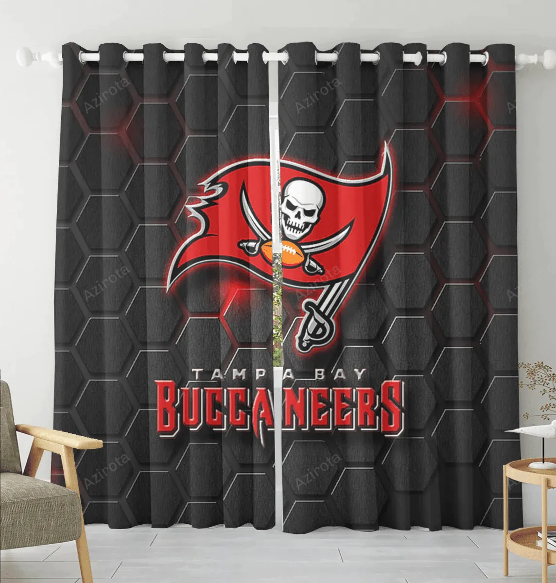 Tampa Bay Buccaneers Emblem v41 Blackout Window Curtain 2 Panels For Living Room Bed Room Gift For Fan
