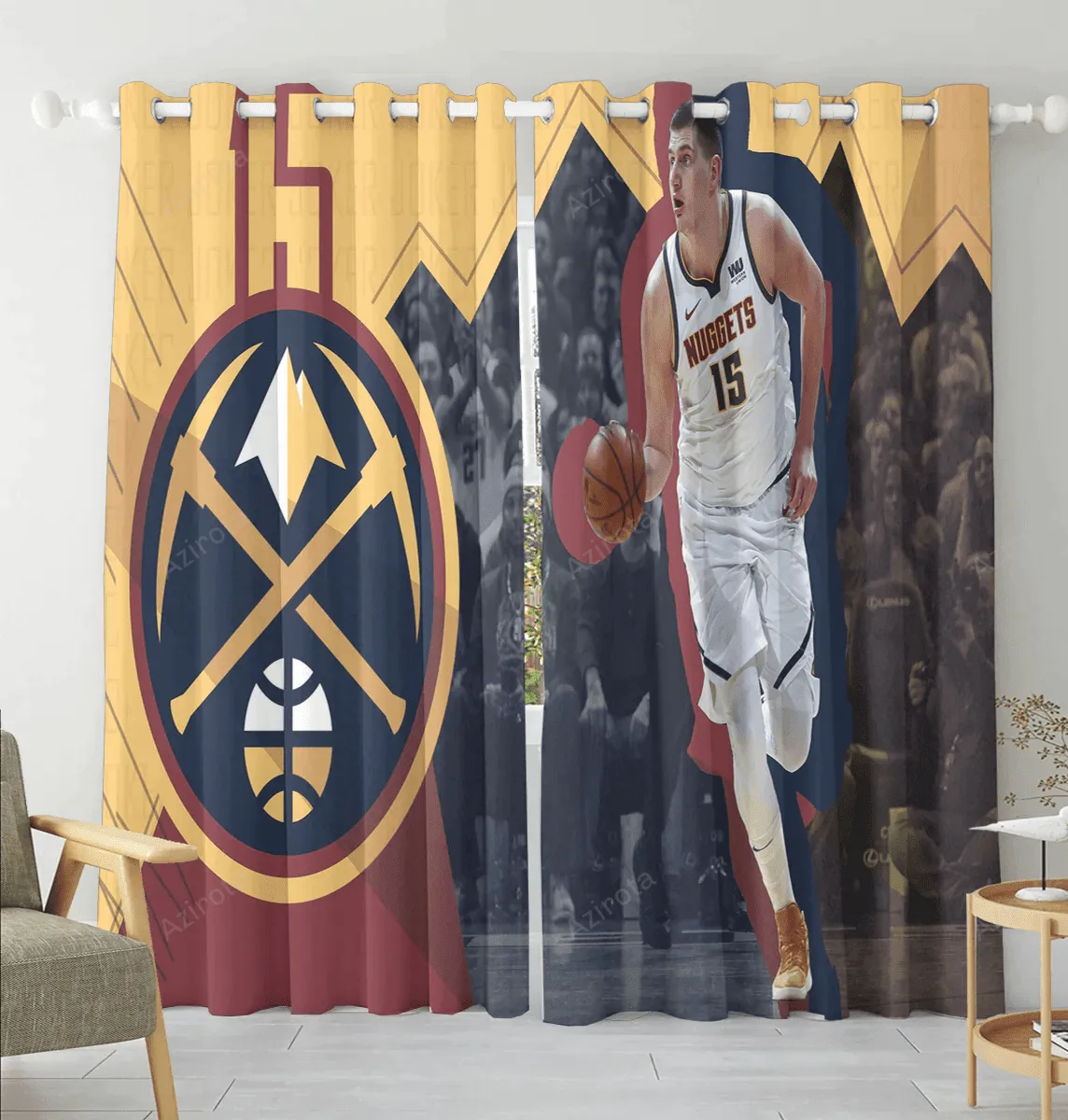 Denver Nuggets Nikola Jokic3 Blackout Window Curtain 2 Panels For Living Room Bed Room Gift For Fan