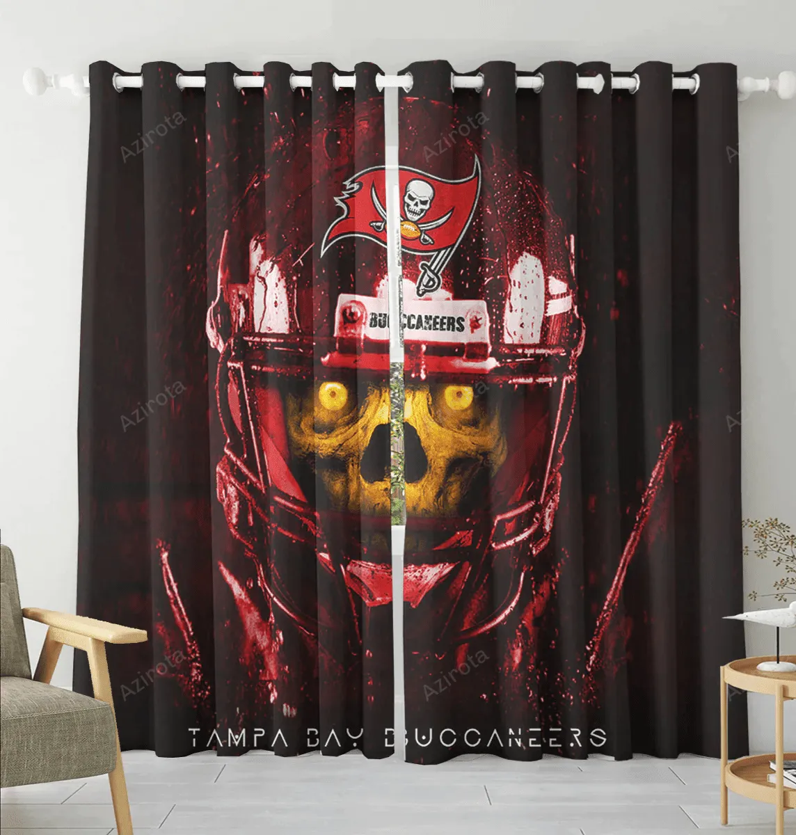 Tampa Bay Buccaneers Skull v3 Blackout Window Curtain 2 Panels For Living Room Bed Room Gift For Fan
