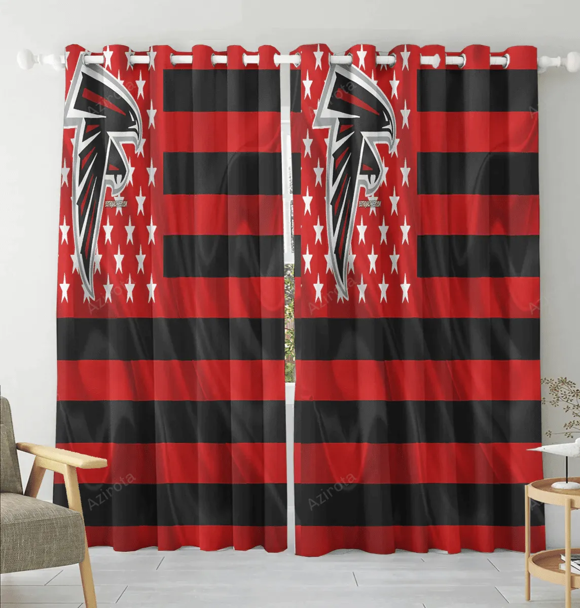 Atlanta Falcons Flag2 Silk Blackout Window Curtain 2 Panels For Living Room Bed Room Gift For Fan