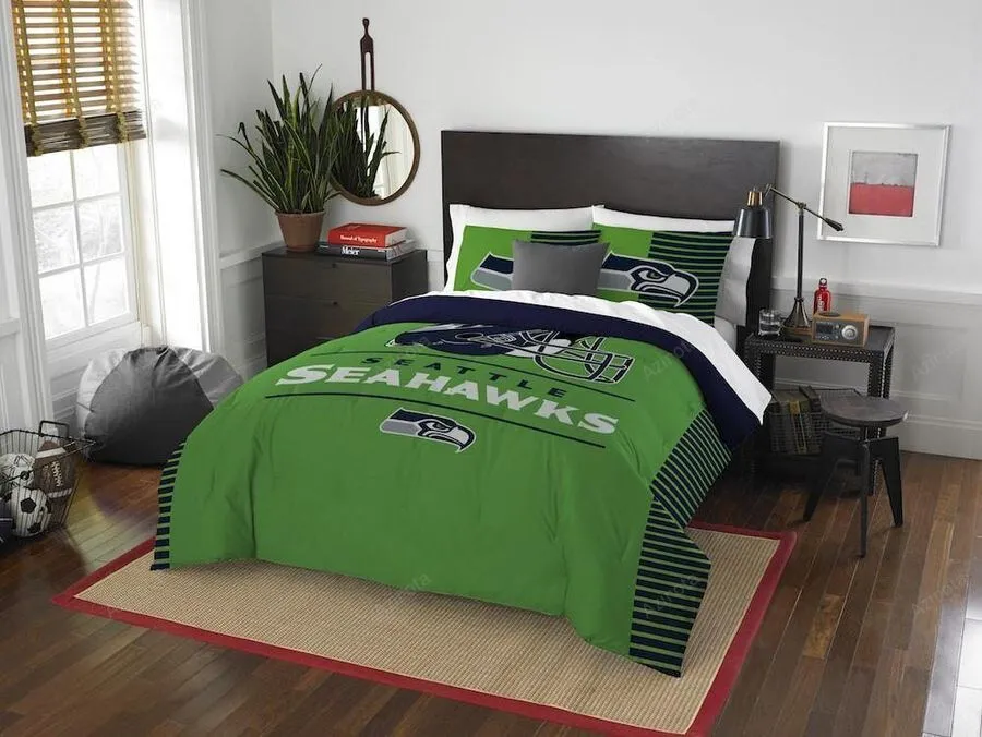 Seattle Seahawks Green Background Bedding Set Duvet Cover Set Gift For Fan Lovers