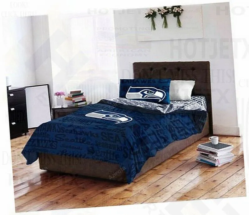 Seattle Seahawks Blue Background V2 Bedding Set Duvet Cover Set Gift For Fan Lovers