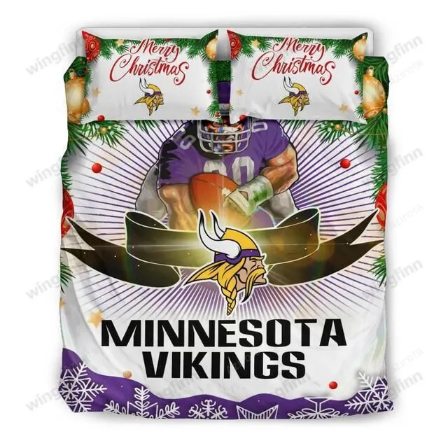 Merry Christmas Minnesota Vikings 3PCS Bedding Set Duvet Cover And Pillow Cases Gift For Fan