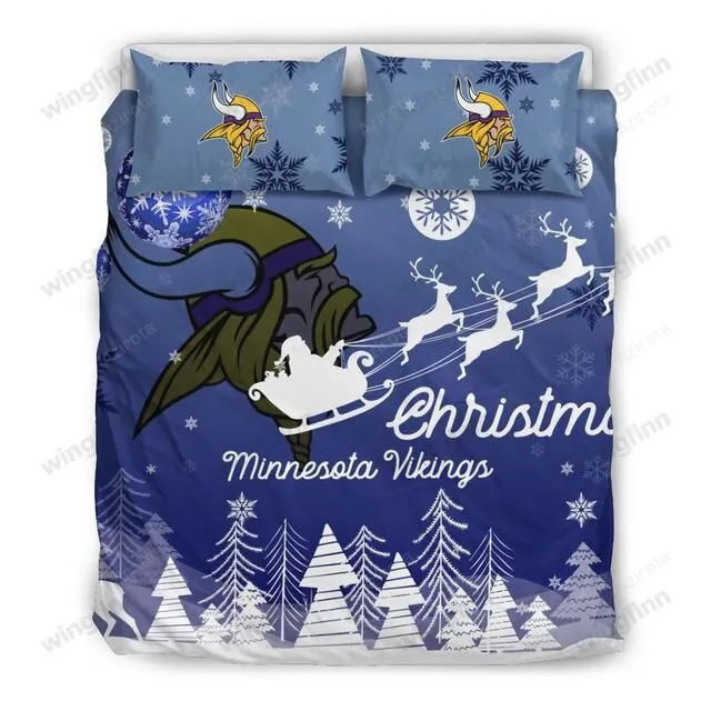 Merry Christmas Gift Minnesota Vikings 3PCS Bedding Set Duvet Cover And Pillow Cases Gift For Fan