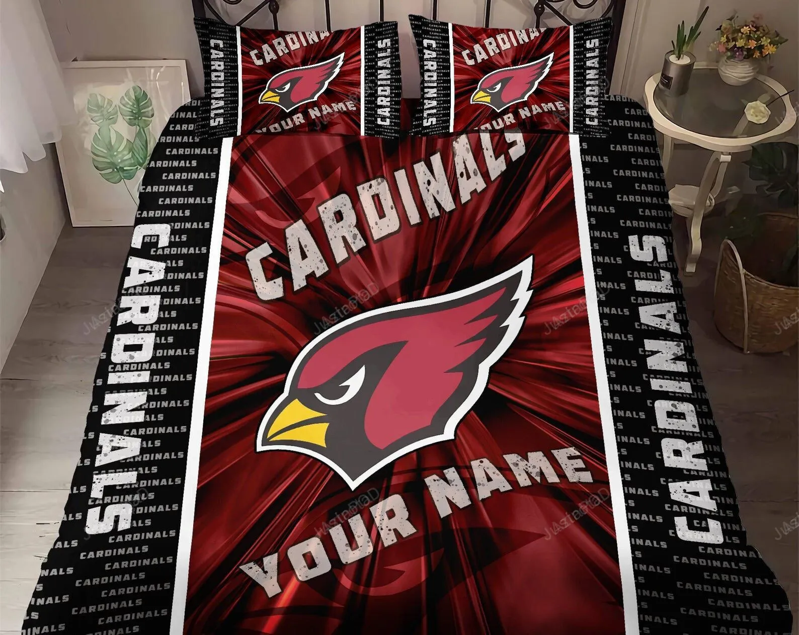 Arizona Cardinals Custom Name Red Black Bedding Set