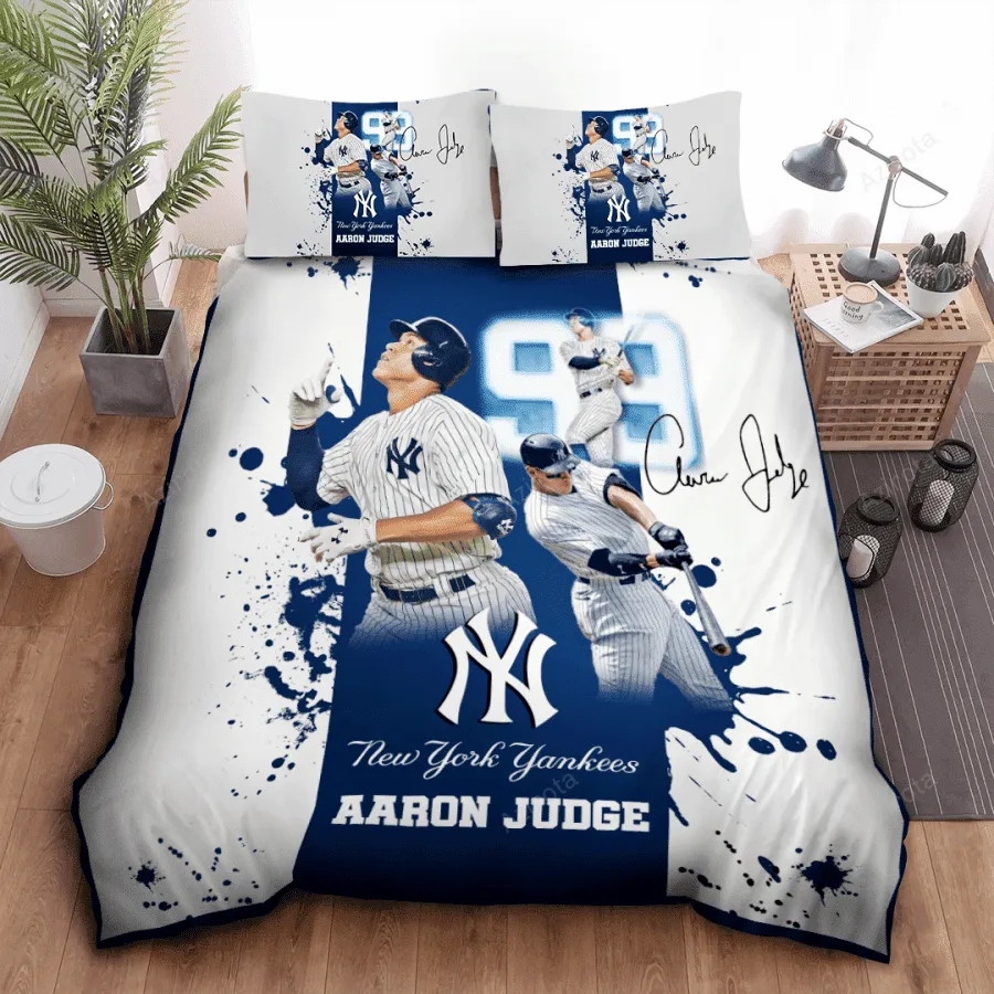 Aaron Judge 99 Signature New York Yankees Bedding Set White Blue