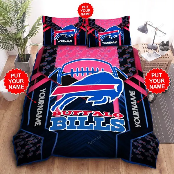 Buffalo Bills Custom Name Black Red Bedding Set