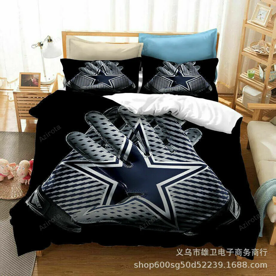Dallas Cowboys Football Gloves Logo Helmet 3PCS Bedding Set Duvet Cover And Pillow Cases Gift For Fan