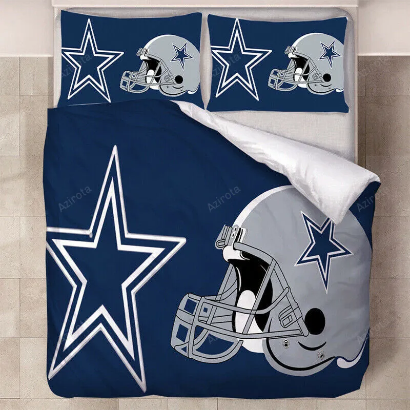 Dallas Cowboys Football Team Logo Helmet 3PCS Bedding Set Duvet Cover And Pillow Cases Gift For Fan