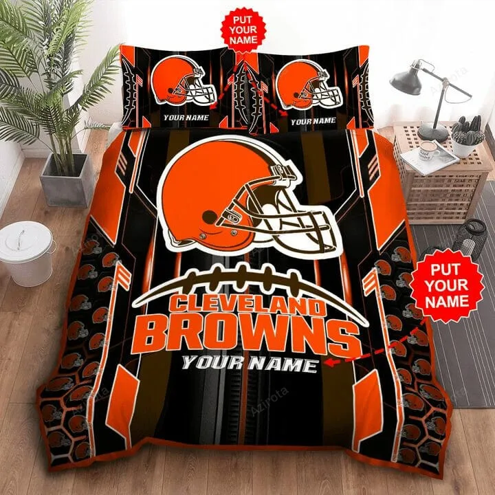 Cleveland Browns Custom Name Orange Black Bedding Set