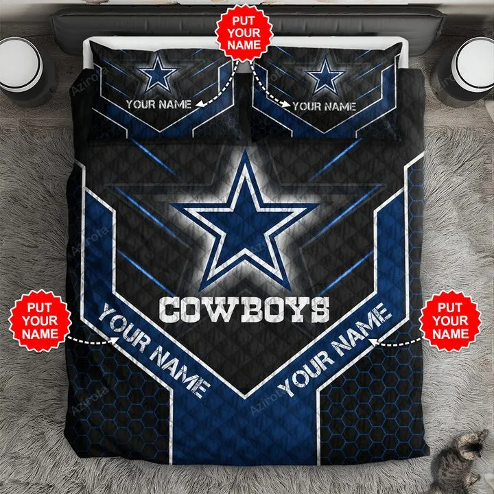 Dallas Cowboys Custom Name Black Blue Edition Bedding Set