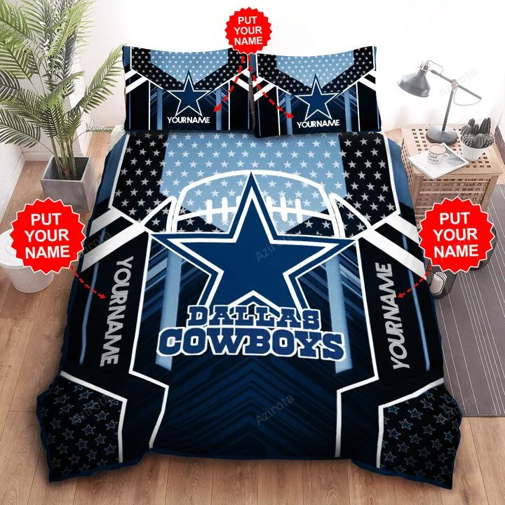 Dallas Cowboys Custom Name Black Light Blue Bedding Set