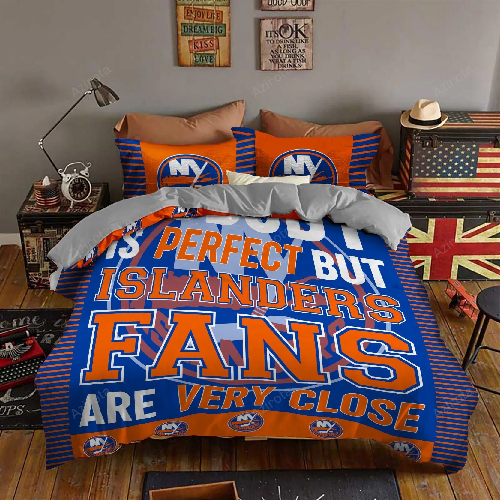 V6 New York Islanders For Fans Bedding Set Duvet Cover Pillow Cases Decor Home