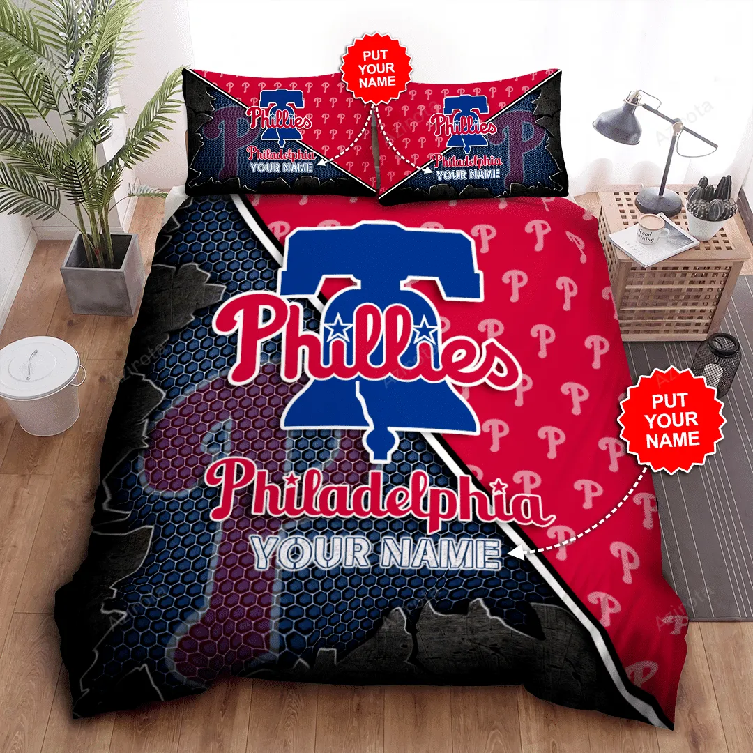 Personalized Philadelphia Phillies Logo All Over Print 3D Bedding Set Navy Red