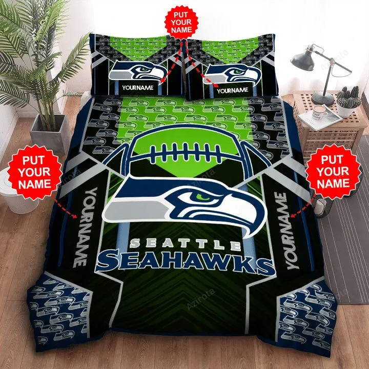 Seattle Seahawks Custom Name Navy Green Bedding Set