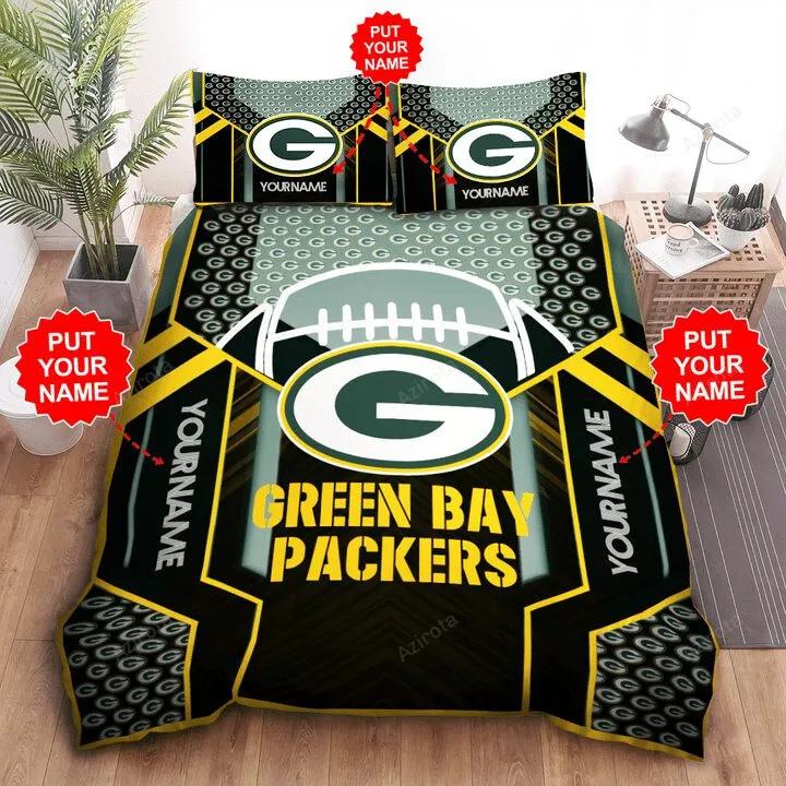 Green Bay Packers Custom Name Big Logo Ball Bedding Set V2