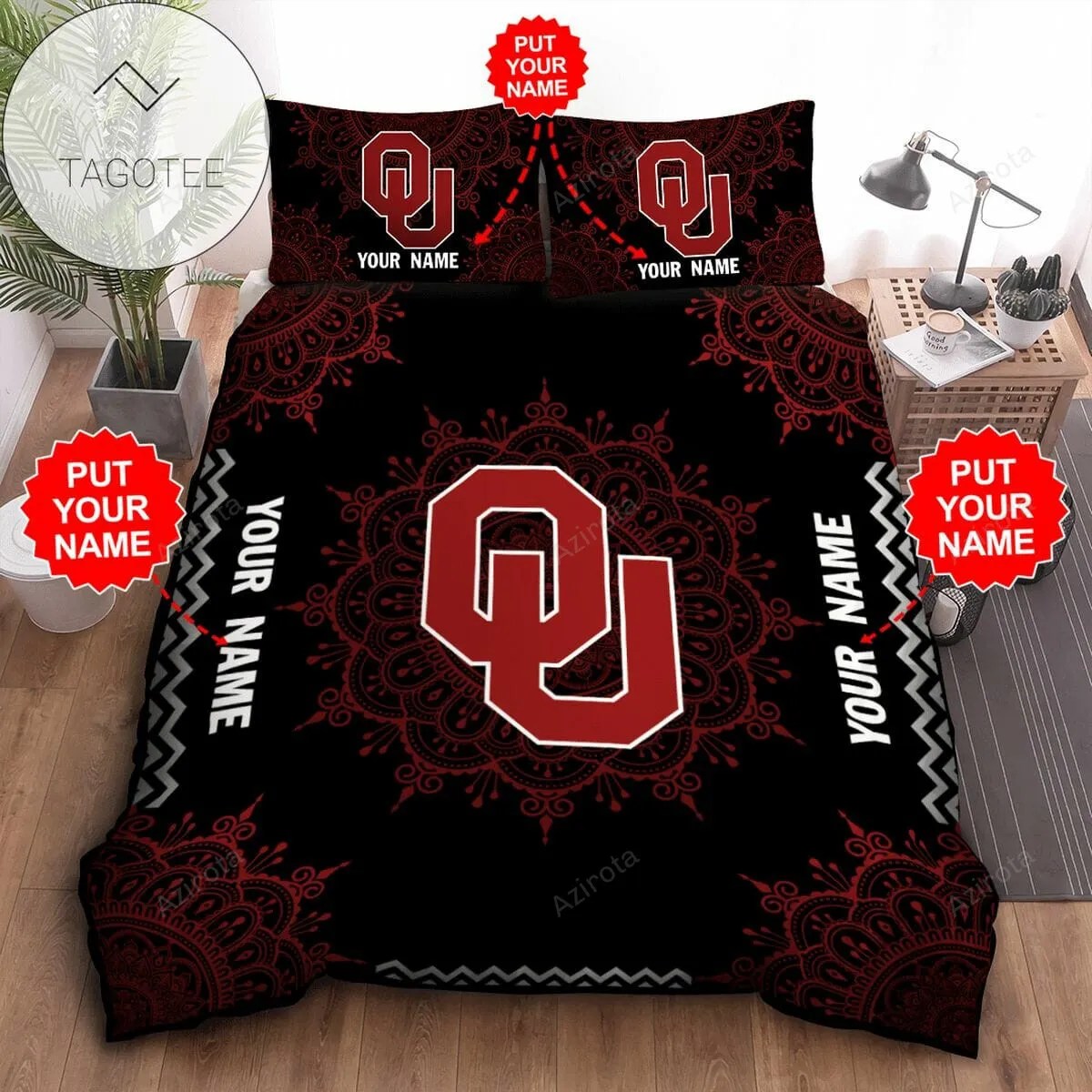 Oklahoma Sooners Custom Name Black Crimson Bedding Set V4
