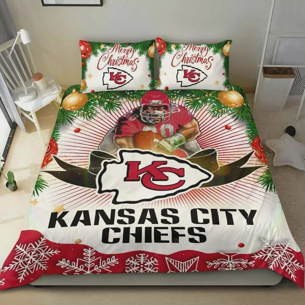 V6 Cool Gift Store Xmas Kansas City Chiefs Football Team Bedding Set Duvet Cover