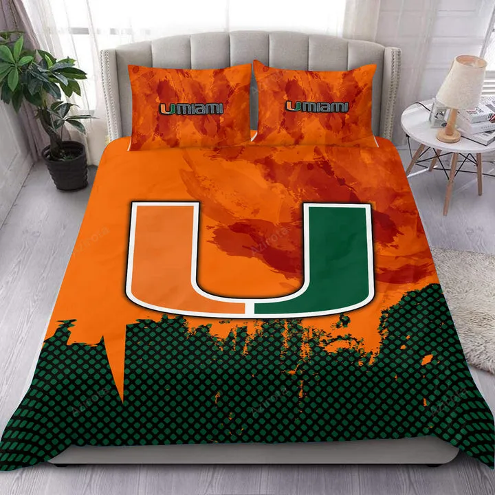 Miami Hurricanes Orange Green Bedding Set V2