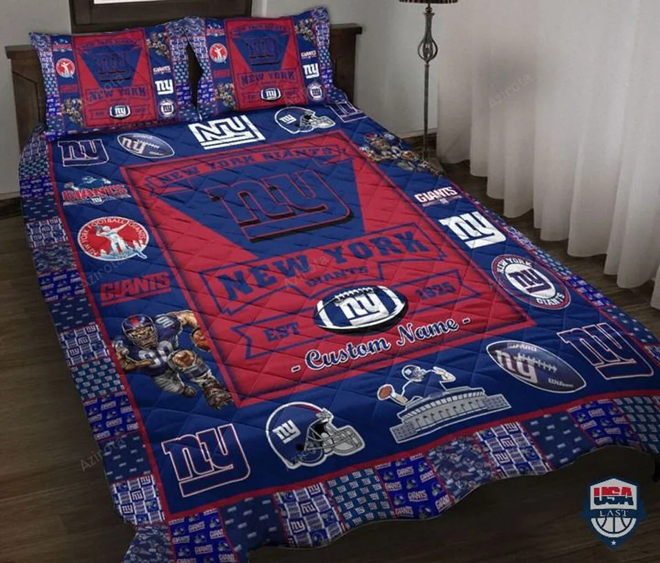 New York Giants Custom Name Blue Red Bedding Set