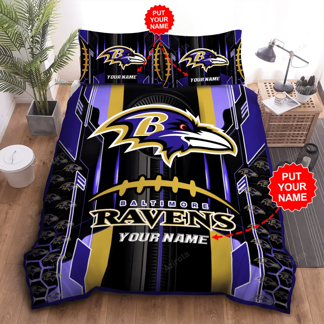 Personalized Baltimore Ravens Football All Over Print 3D Bedding Set Black Purple