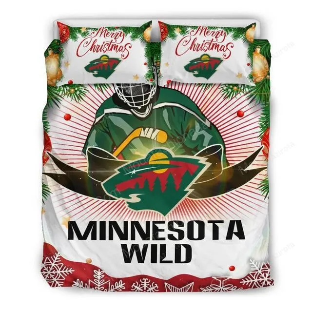 Merry Christmas Minnesota Wild Hockey Sport 1 Bedding Set