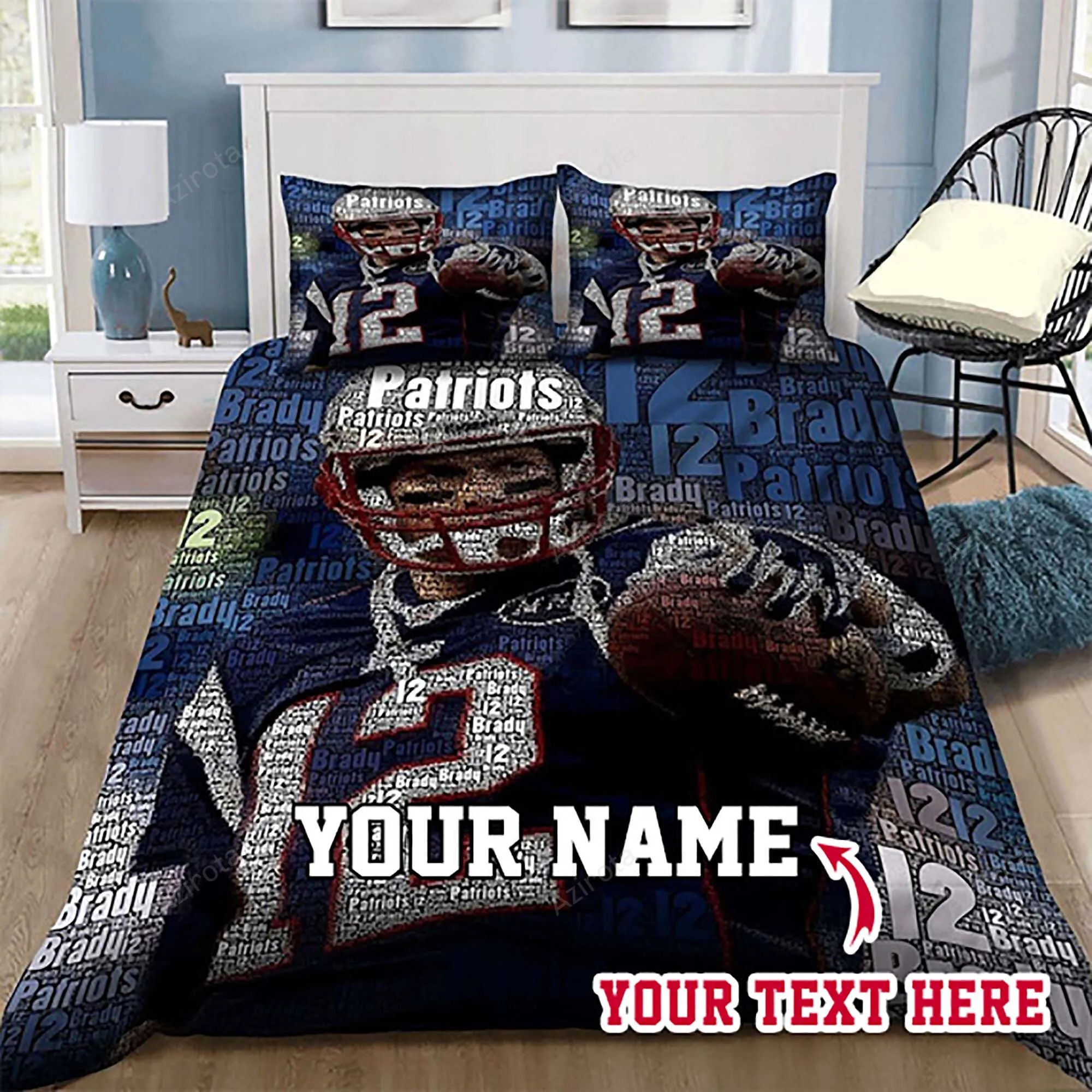 New England Patriots Tom Brady Portrait Football Personalized Custom Bedding Sets King Queen Twin Bedding Set