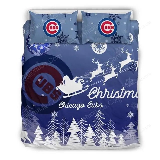 Merry Christmas Chicago Cubs Baseball Sport 2 Bedding Set