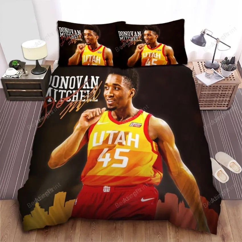Utah Jazz Donovan Mitchell Photograph Bed Sheet Duvet Cover Bedding Sets
