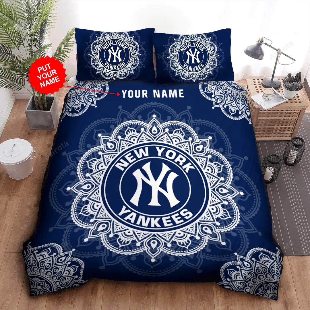 Personalized New York Yankees Mandala Pattern All Over Print 3D Bedding Set Navy