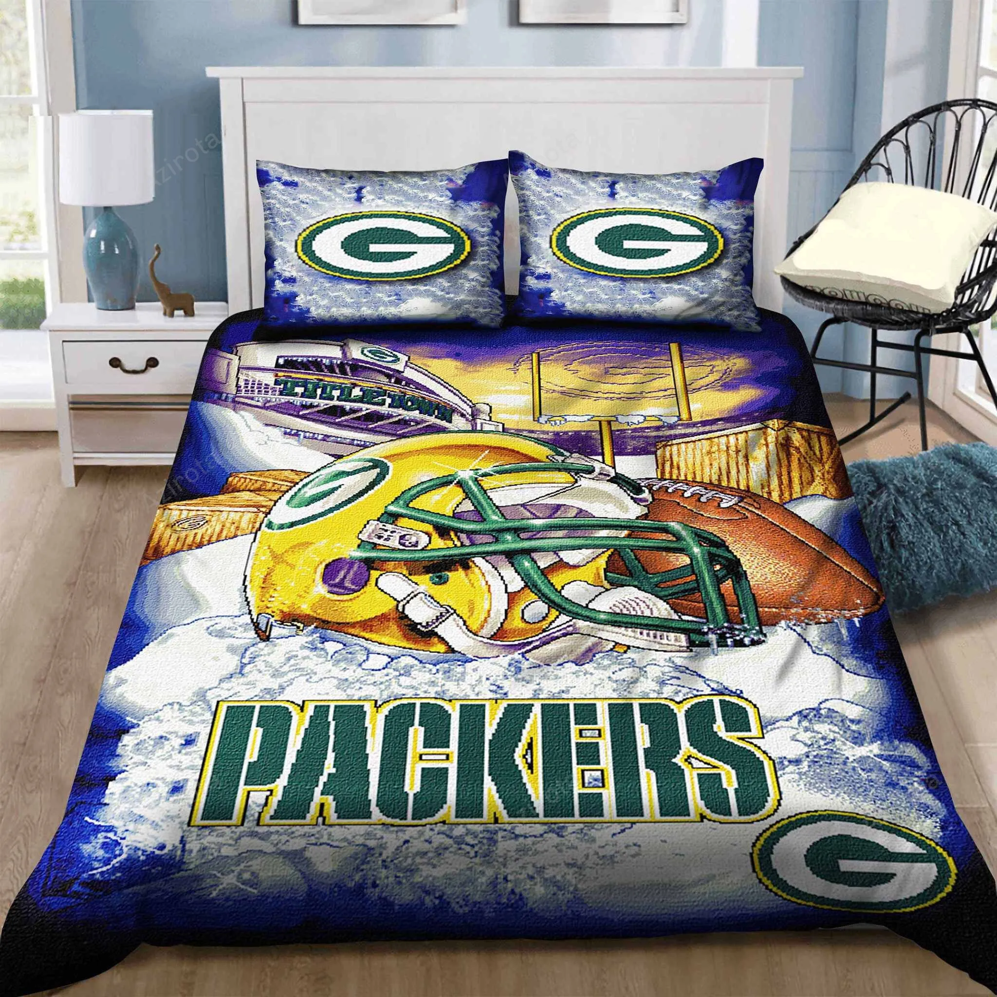 V6 Green Bay Packers Bedding Set Sleepy Duvet Cover Pillow