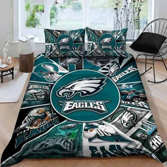 V6 3D Philadelphia Eagles Logo Picture Collage Bedding Set Duvet Cover Pillow Cases Decor Home