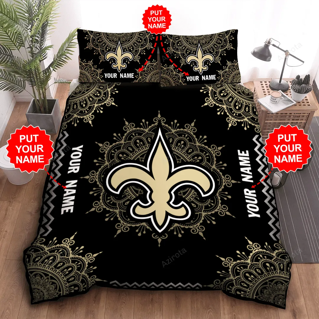Personalized New Orleans Saints Mandala Pattern All Over Print 3D Bedding Set Black