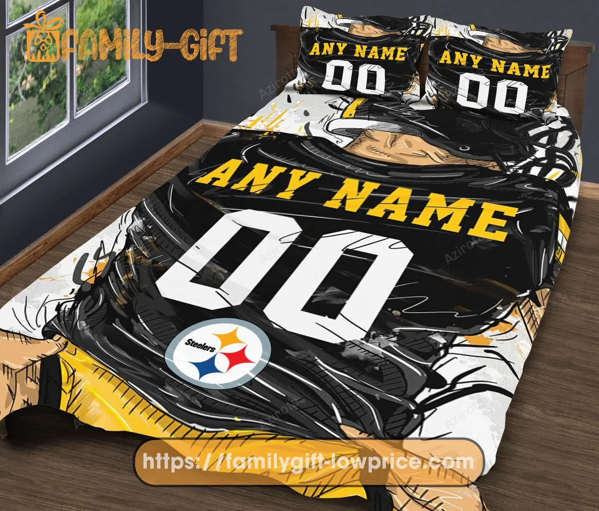 Personalised Football Gift Cute Bed Sets Pittsburgh Steelers Jersey Football Bedding Set for Fan Personalized gifts for family