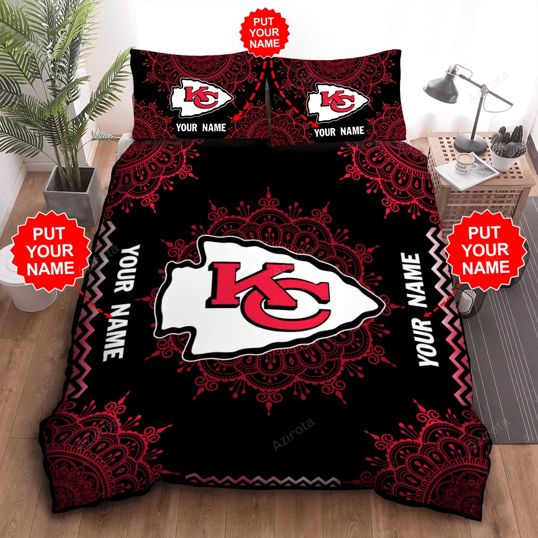 Personalized Kansas City Chiefs Mandala Pattern All Over Print 3D Bedding Set Black Red