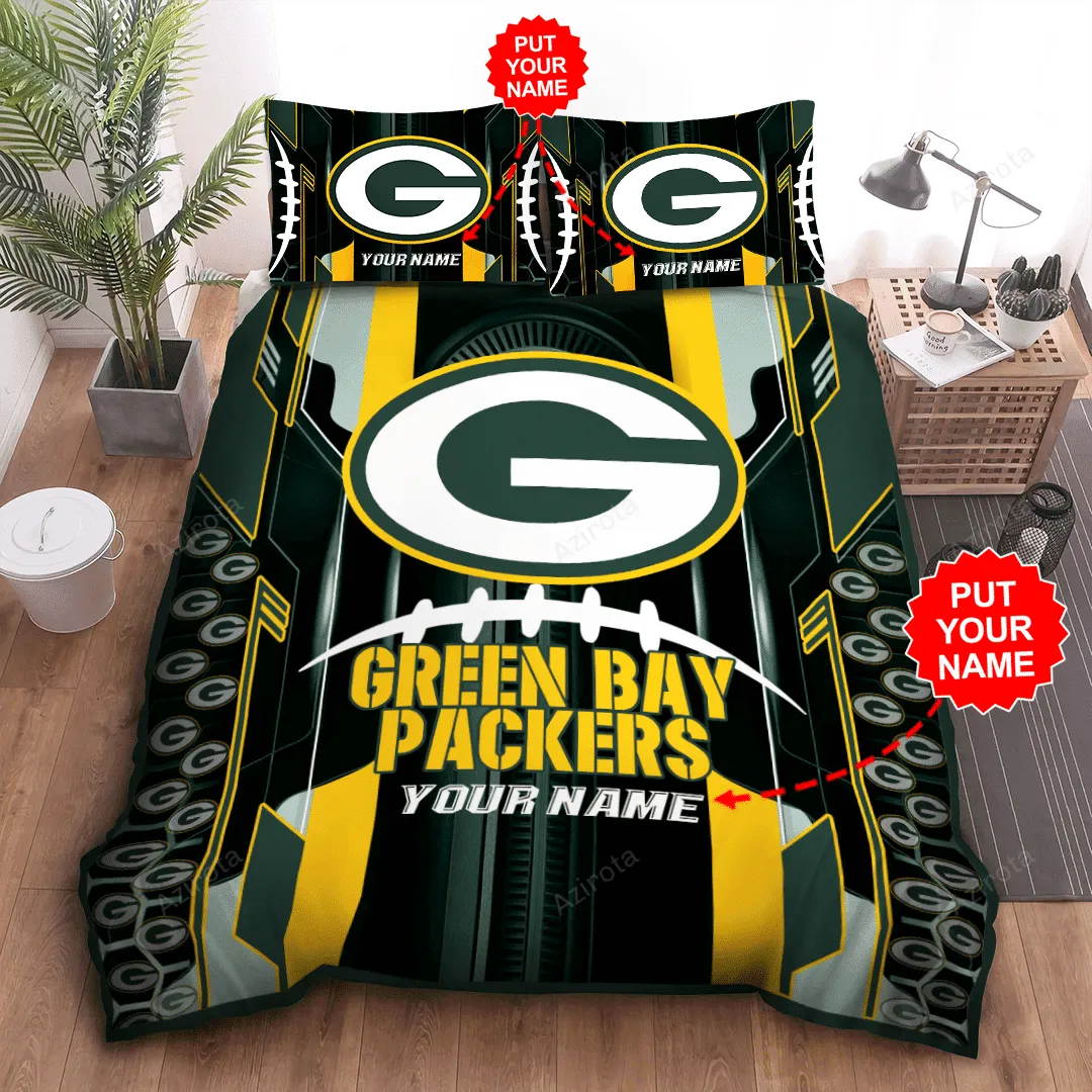 Personalized Green Bay Packers Big Logo All Over Print 3D Bedding Set Black Green