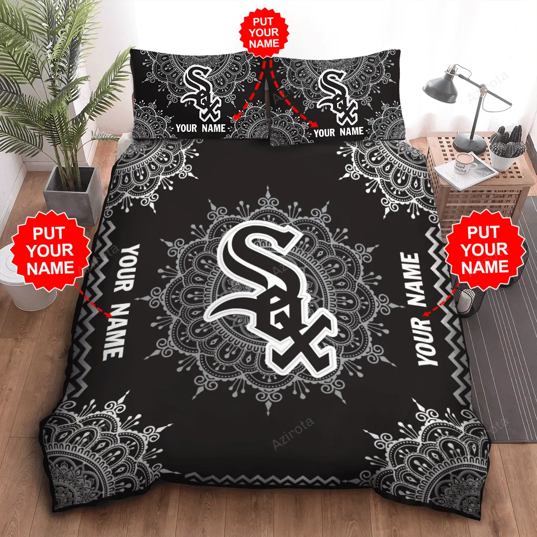 Personalized Chicago White Sox Mandala Pattern All Over Print 3D Bedding Set Black