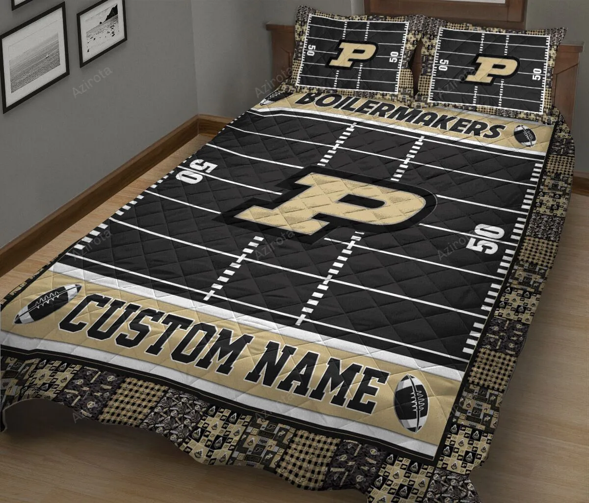 Purdue Boilermakers Custom Name Black Gold Bedding Set