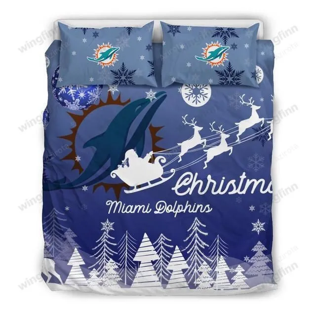 Merry Christmas Gift Miami Dolphins 3PCS Bedding Set Duvet Cover And Pillow Cases