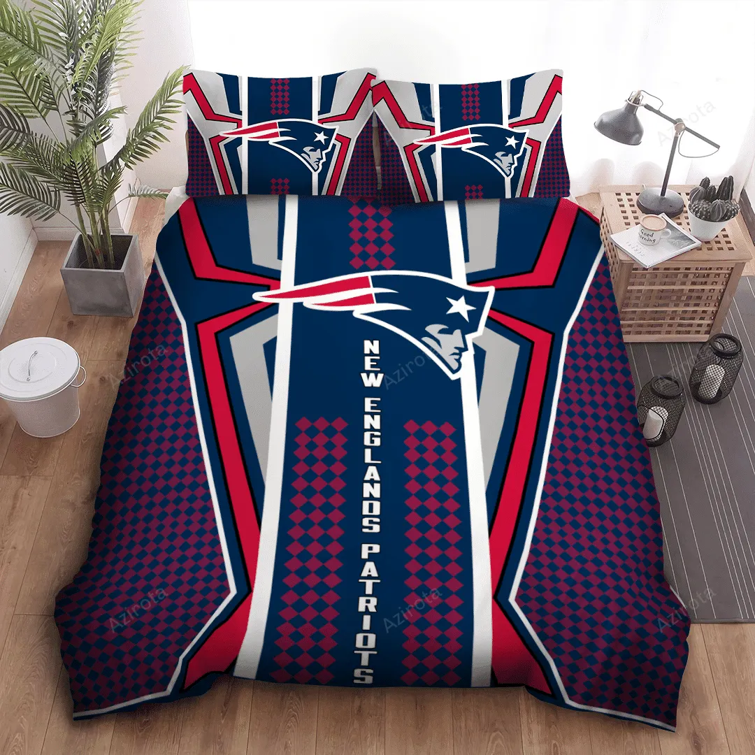 New England Patriots Logo Checkered Pattern All Over Print 3D Bedding Set Navy Red