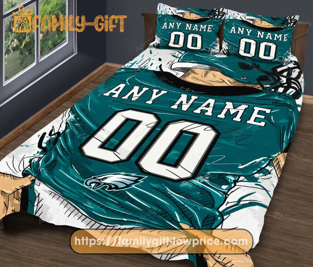Personalised Football Gift Cute Bed Sets Philadelphia Eagles Jersey Football Bedding Set for Fan Personalized gifts for family