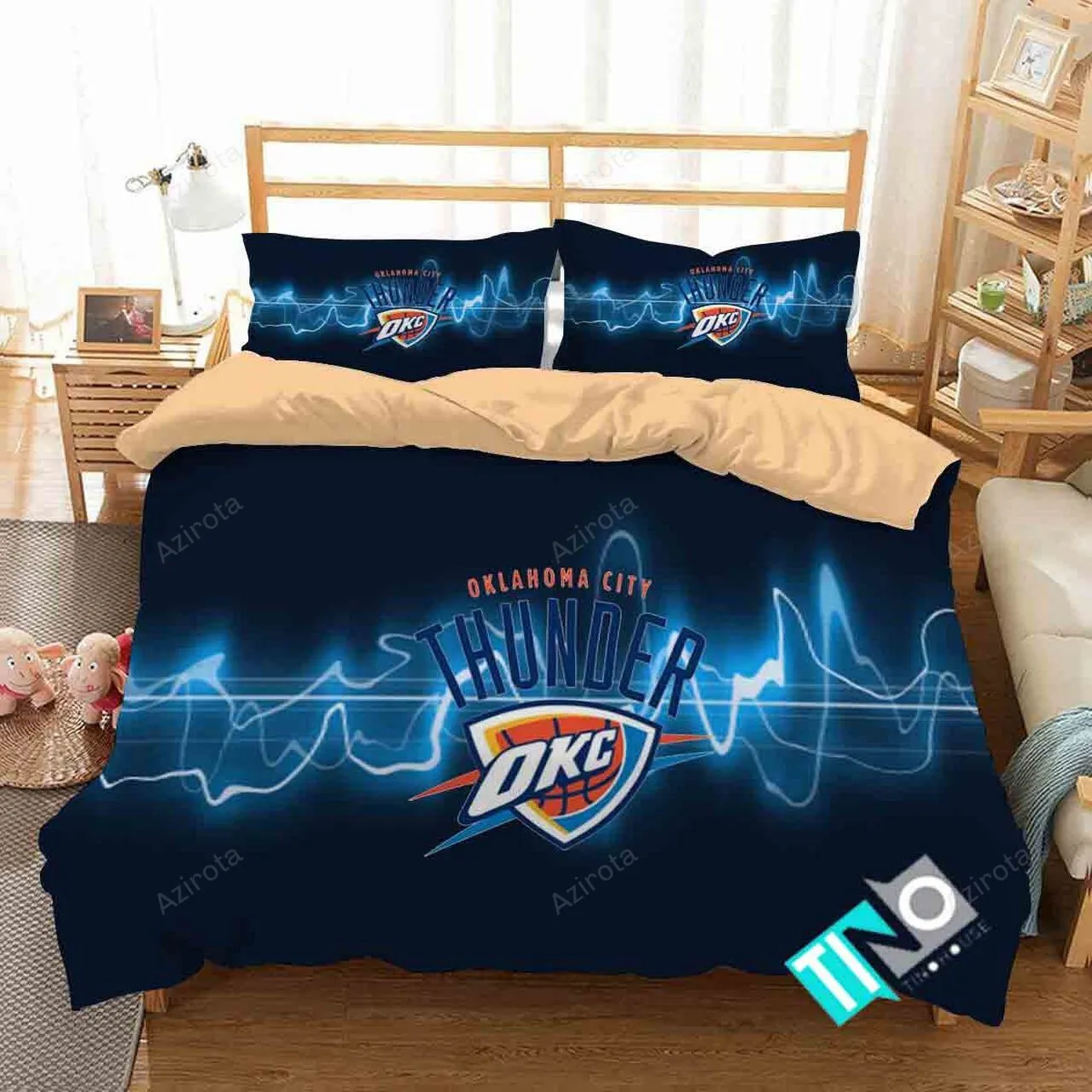 V6 3D Oklahoma City Thunder Logo Basketball Bedding Set Duvet Cover Pillow Cases