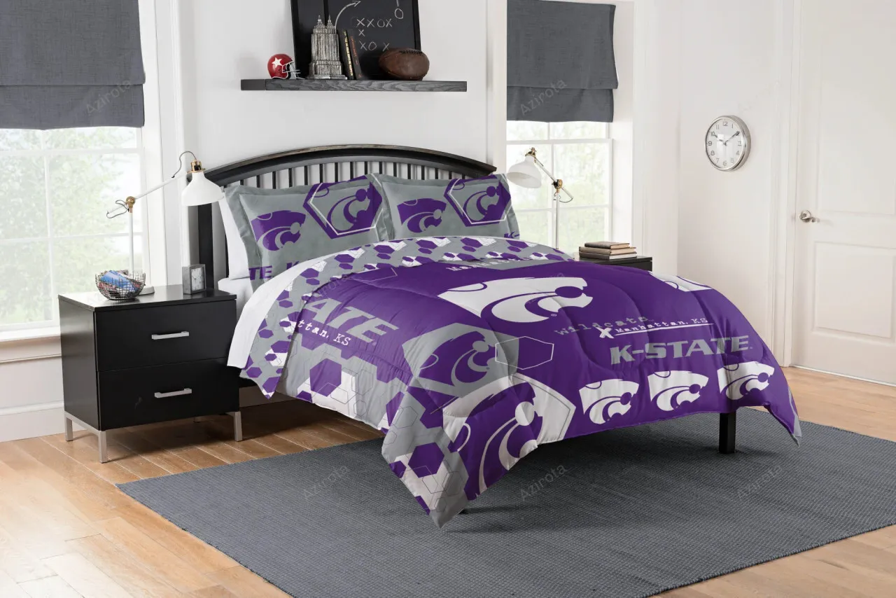 Kansas State Wildcats Purple Silver Hexagon Bedding Set