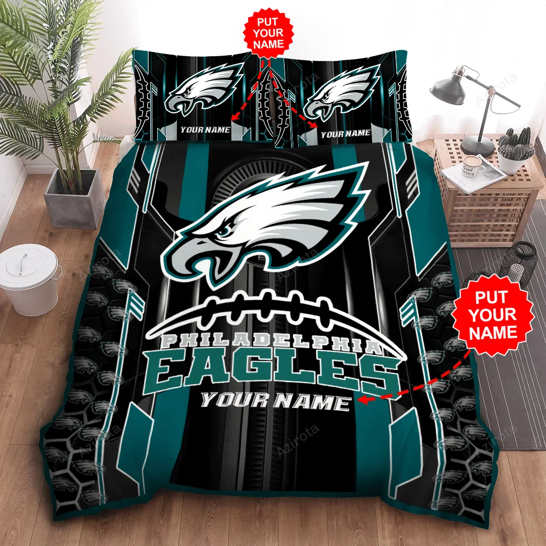Personalized Philadelphia Eagles Football Team All Over Print 3D Bedding Set Black