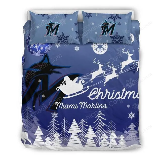 Merry Christmas Miami Marlins Baseball Sport 3 Bedding Set