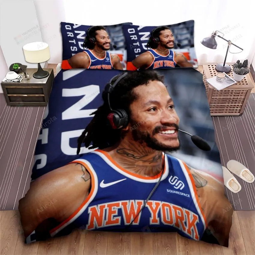 New York Knicks Derrick Rose Interview Image Bed Sheet Duvet Cover Bedding Sets