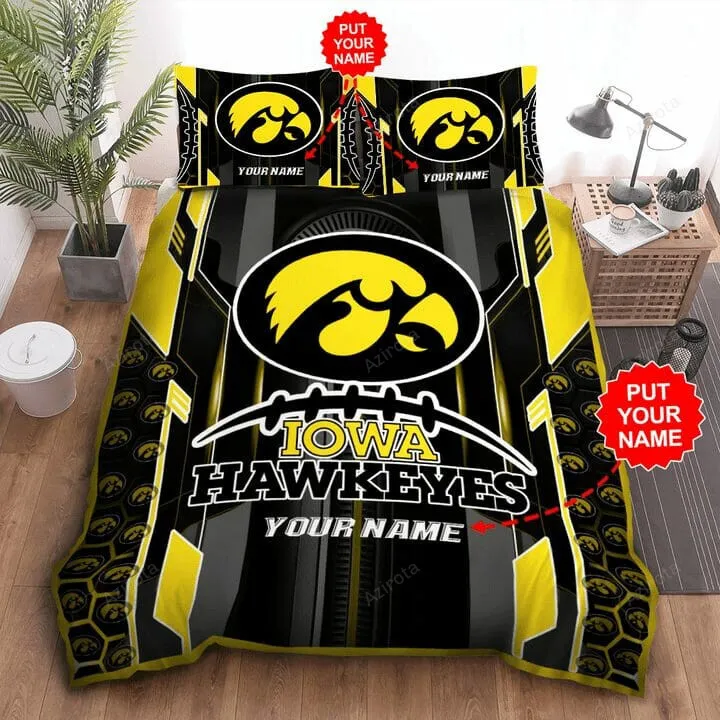 Iowa Hawkeyes Custom Name Black Gold Bedding Set V3
